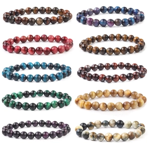 Natural Tiger Eye and various gemstone beaded bracelets collection with elastic cord