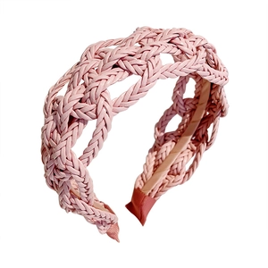 Pink braided leather headband with stylish wide twist design for women hair accessories