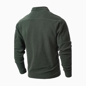 Slim fit men's dark green fleece sweatshirt with stand collar showing back view