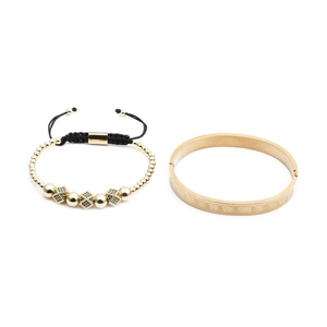 Set bracciale intrecciato regolabile con zircone verde e rigido con numeri romani