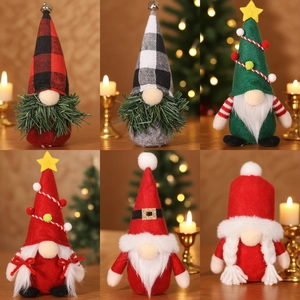 Set of six Christmas faceless gnomes with pointed hats and soft beards for festive decor
