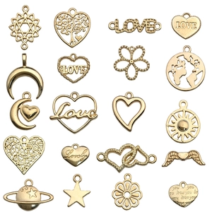 Assorted gold-plated hollow heart and star pendants for DIY necklaces and bracelets