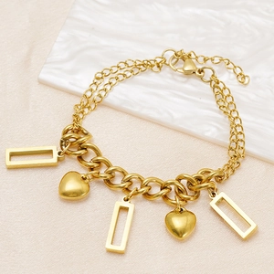 Double-layered 18K gold-plated stainless steel bracelet with heart and geometric charms