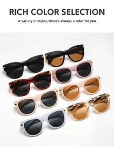 Detailed close-up of retro oval sunglasses collection in six various stylish colors