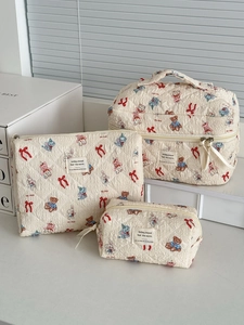 Quilted Cotton Makeup Bag Pouch And Cosmetic Case Cute Cartoon Animal Print Portable Travel Toiletry Organizer For Women