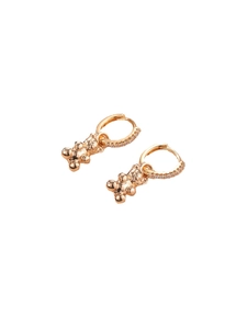 Golden teddy bear earrings with rhinestone hoop in a minimalist and cute style