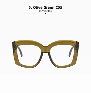 Dettaglio della montura per occhiali quadrata verde oliva anti-luce blu C05