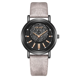 Montre À Quartz Pour Femme Mode Boîtier En Alliage Rond Bracelet En Similicuir Cadran Strass Ciel Étoilé Accents Or Rose