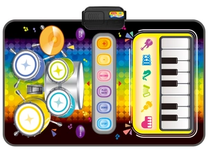Close-up of dual-mode kids music mat with piano keys and drum set interface