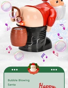 Detail of Santa Claus bubble machine with festive snow and music note graphics