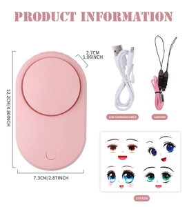 Pink mini portable USB eyelash fan dryer with charging cable and lanyard accessories