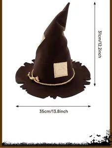 Size chart for the Halloween scarecrow witch hat with metric and imperial measurements