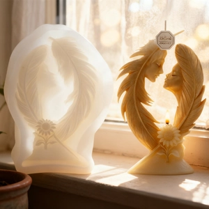 DIY candle making kit with wings silicone mold and artistic finished wax sculpture