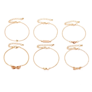 6er-Set goldene Armbänder mit Love-, Infinity- und Herz-Anhängern für Damen, Boho-Stil