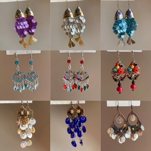 Bohemian Ethnic Dangle Earrings Shell Tassel Fish Flower Wood Vintage Drop Jewelry With 925 Sterling Silver Earring Post