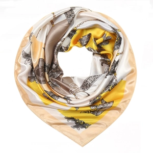 Golden baroque silk square scarf with luxury chain print for elegant styling