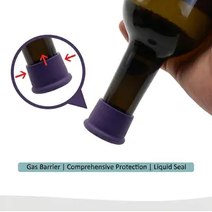 Purple food-grade silicone wine bottle stopper providing leak-proof airtight seal