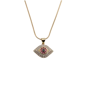 Elegant gold-plated copper evil eye necklace with vibrant colorful cubic zirconia stones