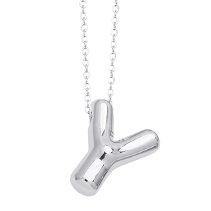 Polished silver letter Y bubble pendant necklace with a sleek and thin link chain