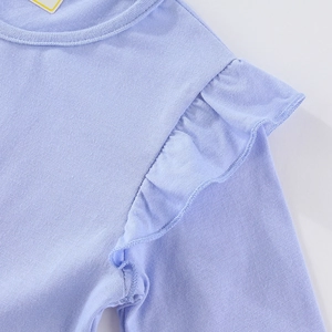 Light blue long-sleeved girls' dress with cute double-layered ruffle shoulder details