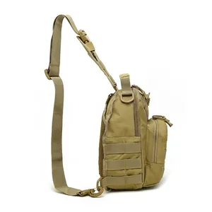 Tactical military crossbody chest bag in khaki waterproof nylon with MOLLE webbing system