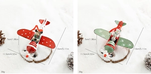 Detailed size specifications for metal Christmas plane ornaments featuring Santa and deer