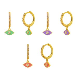 S925 silver hoop earrings with evil eye design, crystal accents and colorful enamel coating