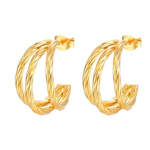 Three-layer twisted hoop earrings in 18K gold plated stainless steel for women
