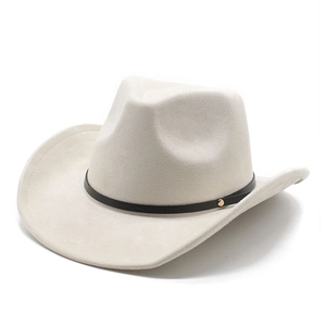 Chapeau de cow-boy western classique crème en suédine avec bandeau en cuir noir et rivet