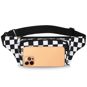 Sac banane en nylon à damier noir et blanc à grande capacité pour le sport et la course