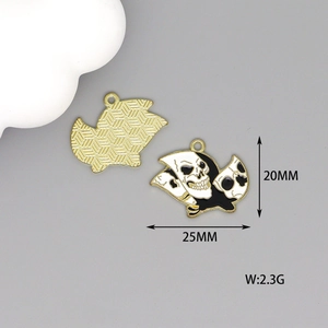 Detailed view of skull-shaped enamel charms with black and white drip oil finish
