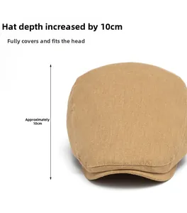 Detailed view of khaki ivy cap showing 10cm depth and deep fit design for full head coverage