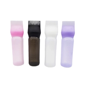 Four-color 170ml hair dye squeeze bottles with comb applicator and 6oz scale markings