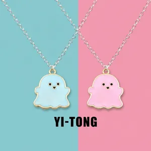 Cartoon colorful ghost pendant necklaces in blue and pink for Halloween jewelry