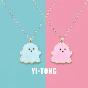 Cartoon colorful ghost pendant necklaces in blue and pink for Halloween jewelry