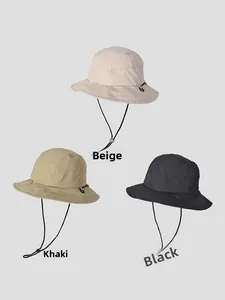 Adjustable drawcord and toggle detail on quick-dry outdoor bucket hats in three colors