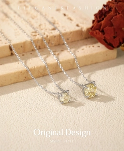 Elegantly designed S925 silver necklaces with octagon yellow rose-cut gems on stones