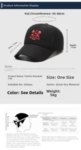 Detailed size chart for the breathable baseball cap featuring measurements and head guide