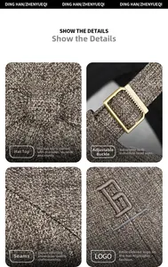 Detailed views of brown tweed baseball cap featuring B 1913 embroidery and metal buckle