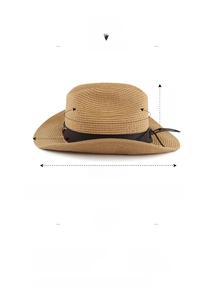 Detailed dimensions of western straw cowboy hat with bull head decor and 7cm curved brim