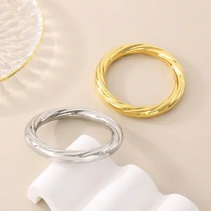 Twisted Texture Bangle Bracelet Minimalist Stainless Steel Spiral Design Hollow Jewelry For Women Daily Fashion Accessories