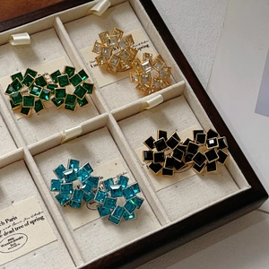 Retro Geometric Flower Stud Earrings With Zirconia Alloy Copper Post Vintage Oversized Jewelry For Women Party Accessory