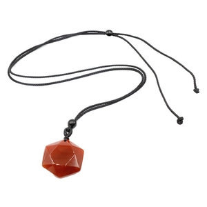 Natural red carnelian hexagonal star pendant with adjustable black braided rope necklace
