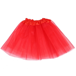 Three-layer red tulle tutu ballet skirt for women with elastic satin waistband