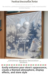 Weiße Weihnachts-Fensteraufkleber mit Rentieren, Schneeflocken und Happy New Year Text