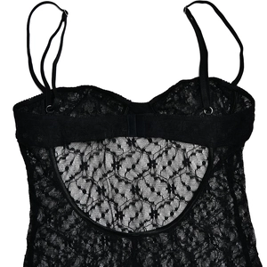Detailed view of black lace bodycon dress featuring back hollow out design and adjustable straps