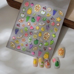Nail Art Stickers 5D Embossed Fruit Pineapple Strawberry Watermelon Lychee Waterproof Ultra Thin For Women Decor