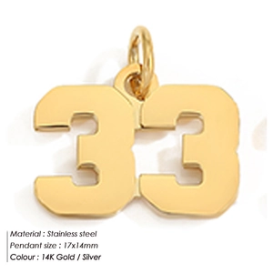 Polished 14K gold stainless steel number 33 pendant necklace charm for jewelry making