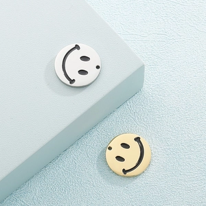Smiling Face Pendant Charms Stainless Steel Enamel Cartoon Expression For DIY Jewelry Making Hip Hop Style Round