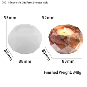 Detailed view of D4011 round faceted silicone mold and finished marble candle holder